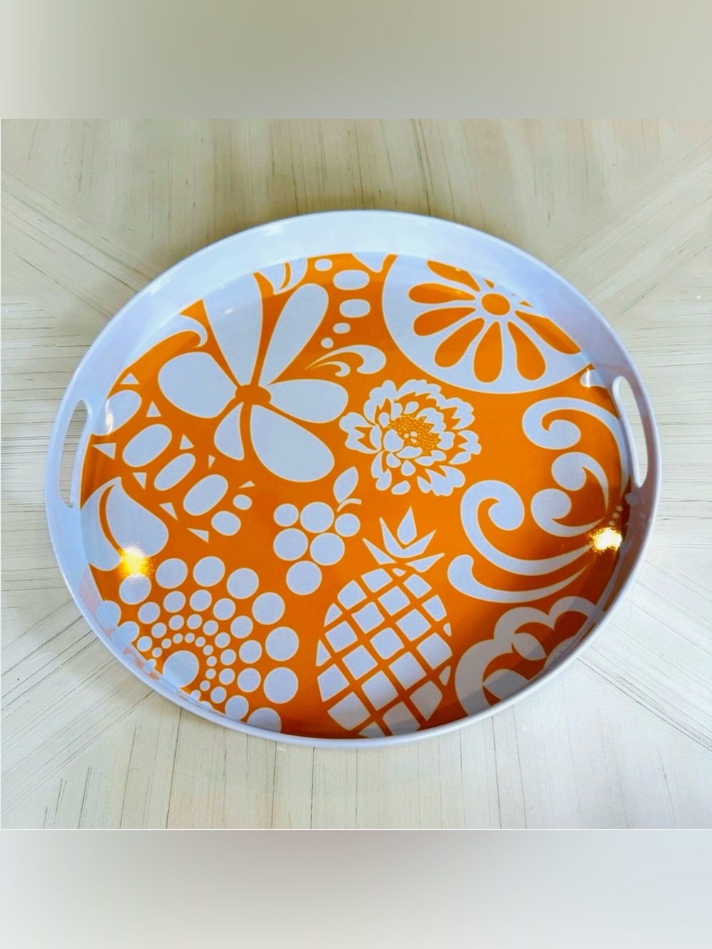 French Bull Jackie Shapiro Orange Floral Melamine Serving Tray 14”